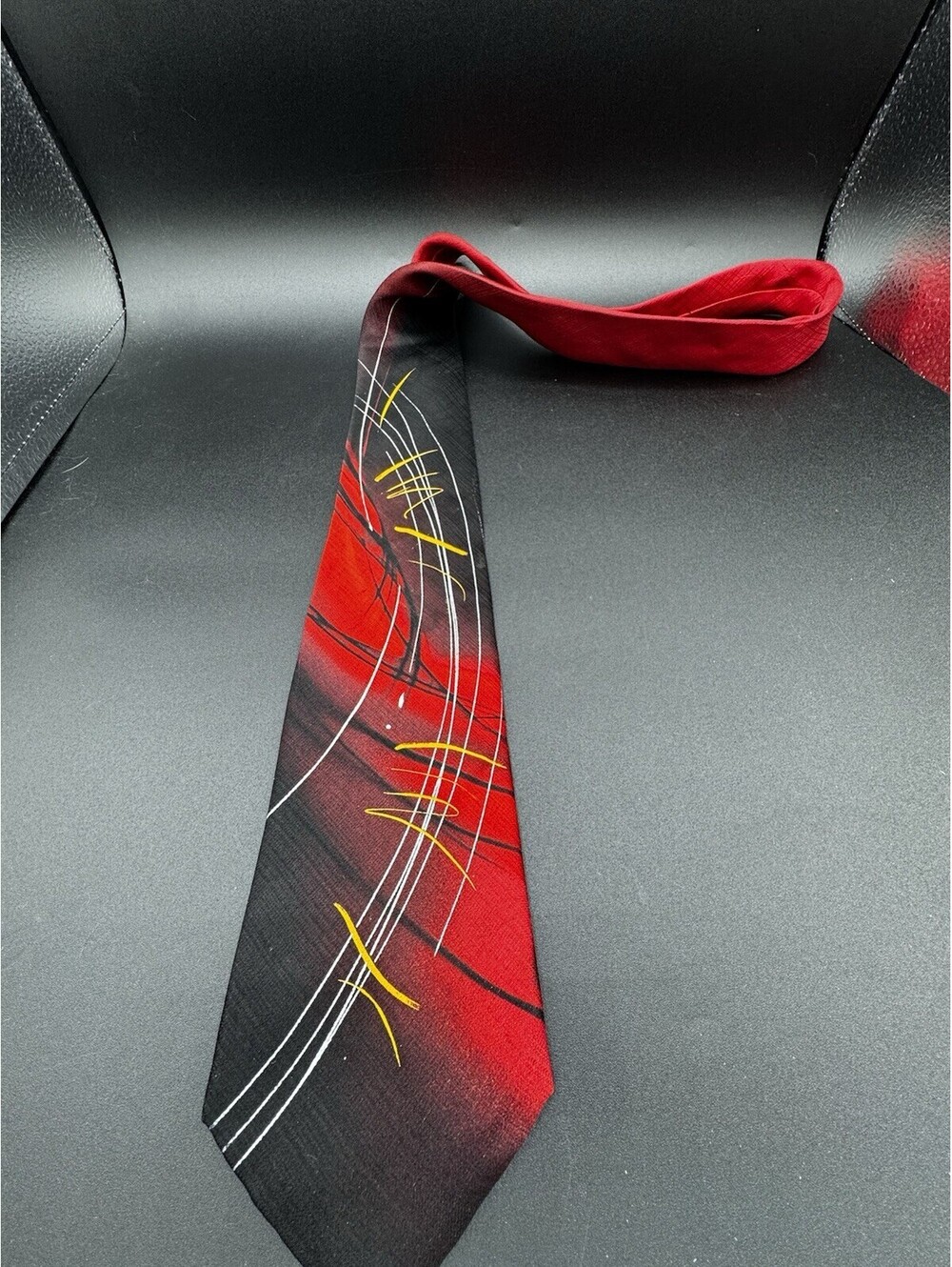 J Garcia Not Necessarily a Tree Collection 57 Silk Tie Red Black Abstract